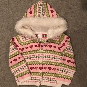Fair Isle fur lined hooded sweater 3T